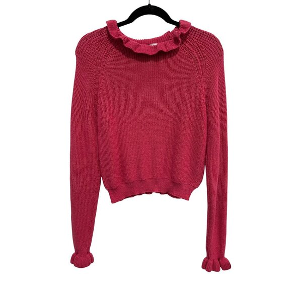 H&M Divided Sweater Size Medium Ruffle Neck Long Sleeve Cotton Staple Knitwear - Picture 1 of 8